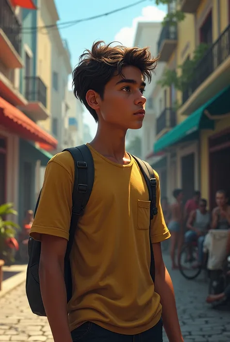 Make a realistic teenage boy with maturity from carioca with the title "Rio de Janeiro" 
