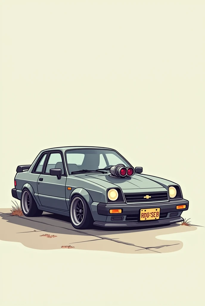 Dark gray lowered turbo Chevette year 83 cartoon