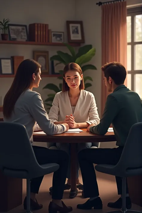 A social worker talking to a couple in an office