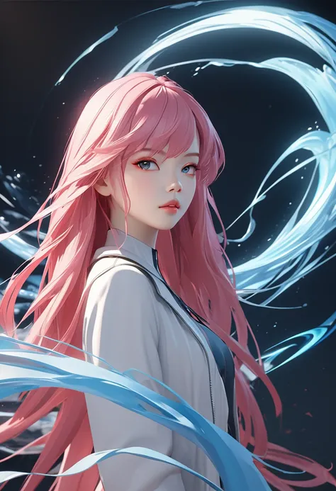 a girl with blue hair and pink hair, a digital painting, inspired by Yanjun Cheng, flowing glowing hair, for hire 3d artist, artwork in the style of guweiz