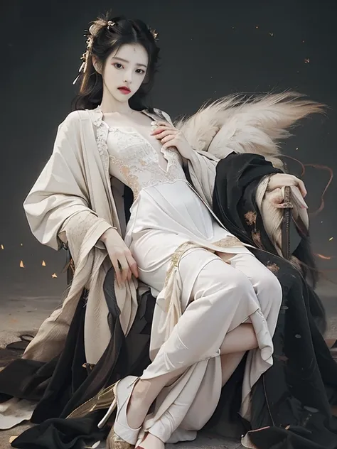 32K,Raw photo,Photorealistic,(Detailed skin, Best Quality:1.2),seductive succubus,(silver pink wings),Teenage Korean kpop idol girl with white angel wings flying high in the evening sky,((see through evening dress, white lace dress)),(((flat chest:1.4))),(...