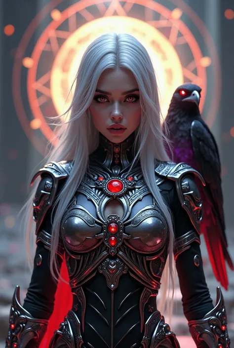 Surreal　Very detailed　Ultra Fantasy　Ultimate Details　Ultra-high resolution　8K 32k 3D 　Clear Eyes　Silver Hair　　　Assassin　Gorgeous, textured and intricately designed armor　A hawk on the right shoulder　mechanical engineering　Mechanic Art　　.　intricate and elab...