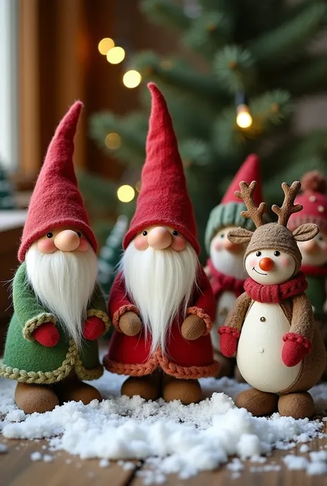 Santa Claus style gnome styles for sale, snowmen, reindeer etc.