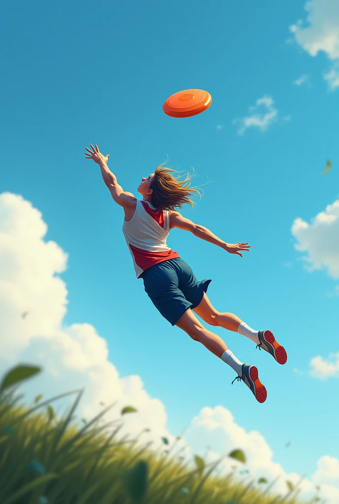 Player flying to catch the discraft frisbee 