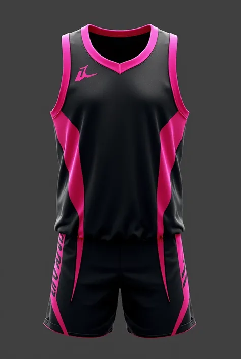 A black basketball shirt with pink details 

