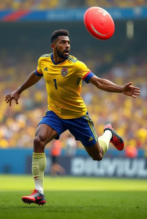 Colombian player catching a frisbee