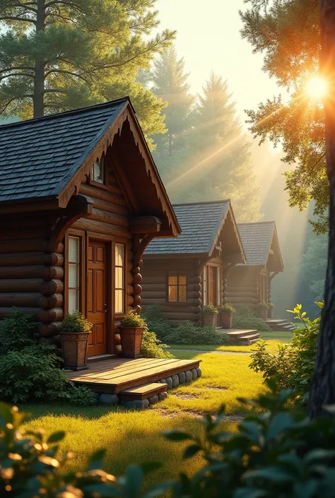 Cabins with sunbeams