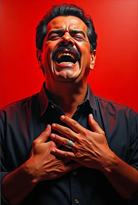 Nicolas Maduro dressed in red clutching his heart in severe pain