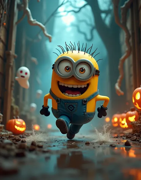 Minion Kevin Kevin runs wild in the haunted house, panic over fake horror images.