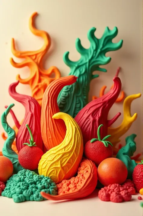 A picture that says flavor essence in plasticine 