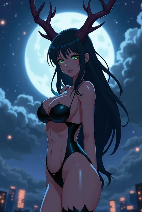 supermodel as succubus, Anime style girl Demon, Legs long, athletic legs, shapely body, busty, teardrop , antlers, long hair, film screenshot , work of art, charachter, penetration from behind, 1 girl, 1, gorgeous eyes, detailedeyes, ssmile, beautiful  fac...