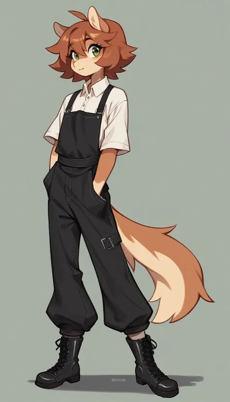 Best quality, Super detailed illustration, (Anthro Fluffy Horse Boy:1,7), (White fur:1,5)baggy trousers, leather boots, black apron, baggy old shirt ,Tousled luxuriant hair, cheeky look, a femboy, slim, perfect body