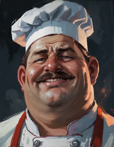 a chubby man, chef cooking hamburgers, portrait, masculine, abstract painting, (best quality,4k,8k,highres,masterpiece:1.2),ultr...