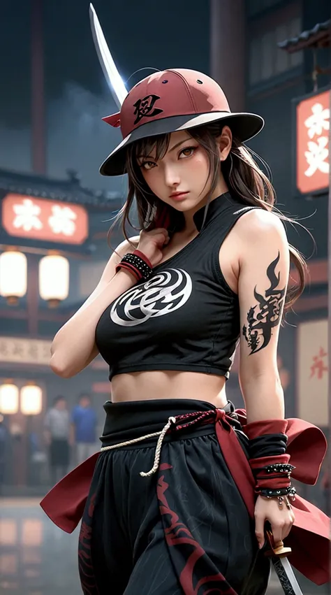 (Japanese sword &reference;Muramasa 2&reference;.2)Two beautiful women、Japanese swordを持った女性、Shinobi Costume、Warrior、Clear Eyes、{Arm tattoo、Warrior、Realistic battle scenes、敵Warriorの返りBlood、Blood、High resolution、Highest quality、Very detailed、8k、background、