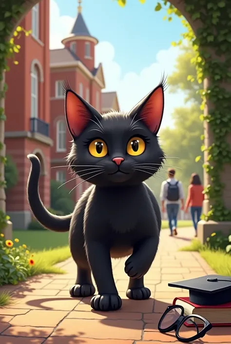 Cute black cat in college