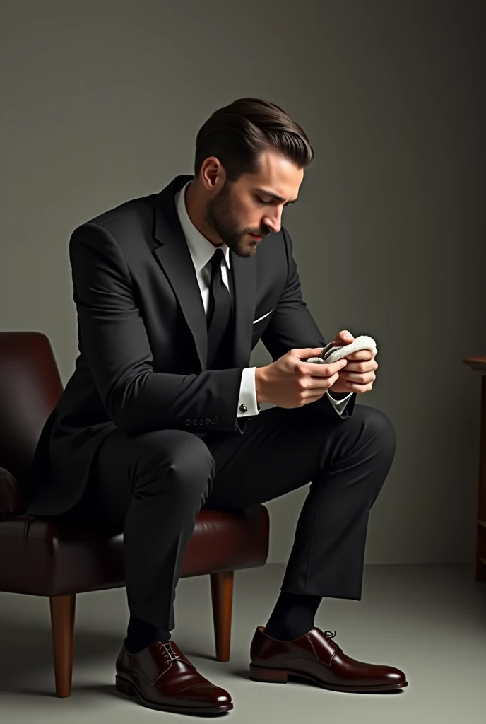 Elegant man cleaning a steel ring