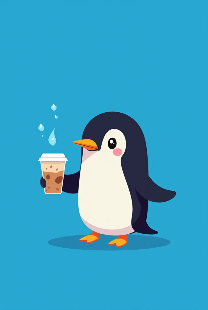 Simple black penguin holding iced coffee
Blue background

