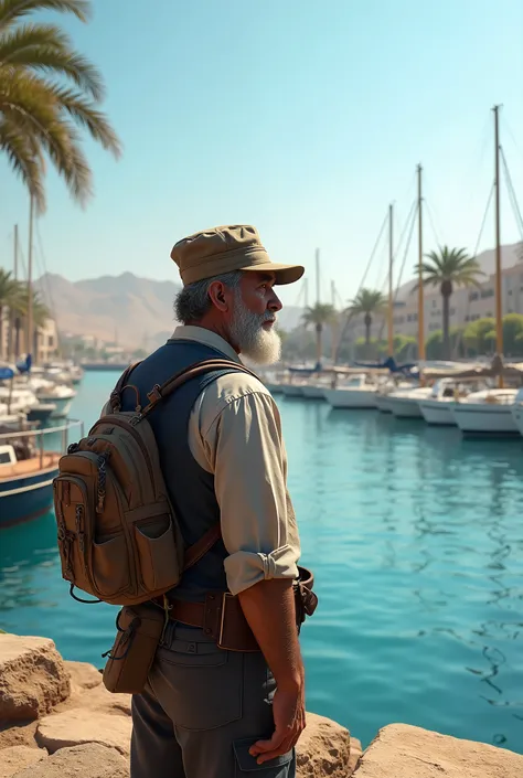 Sailor looking at Umm Al Hassam marina 