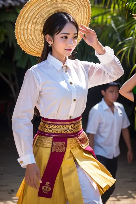 Young woman and Barong dancing Kecak dance、Randa