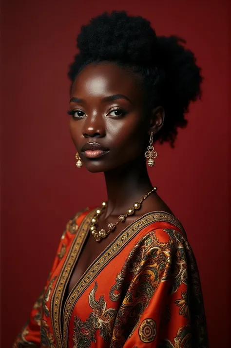 Dark-skinned woman in boño suit 