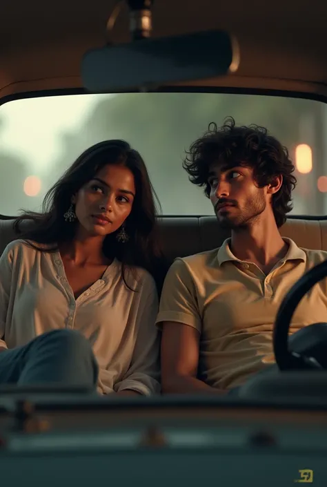 A 23 old indian girl with long hair and a 20 years old boy with medium long hair seating in car 