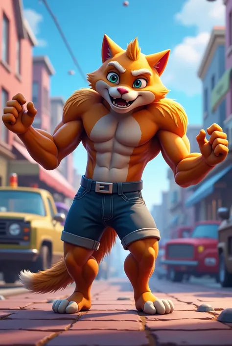 The character Meowscles from fortnite getting a wedgie
