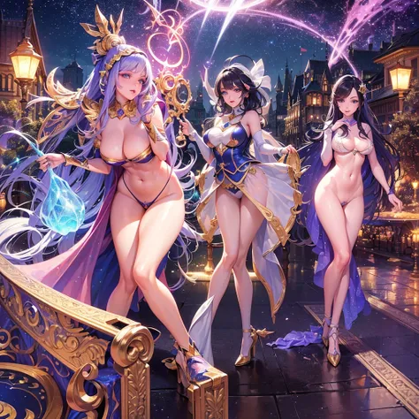 a group of 7 young magical girls, beautiful detailed eyes, beautiful detailed lips, extremely detailed eyes and face, long eyelashes, highly detailed fantasy characters, magical girl outfits, vibrant colors, dynamic poses, magical energy effects, fantasy l...