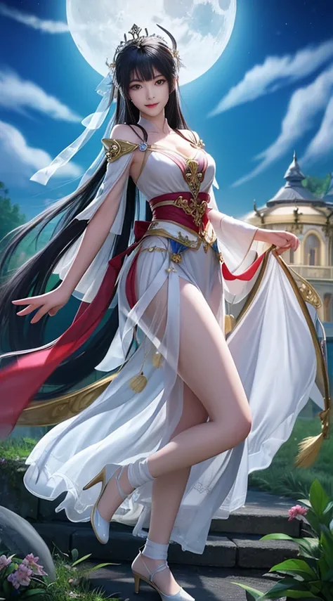 Moonlight的风景，A unique ancient costume goddess。Her gorgeous outfit sparkles，The skirt flutters in the breeze，It looks elegant and dynamic。Her eyes were full of amusement，As if blending into this peaceful nature。

The fashion goddess was wearing a pair of st...