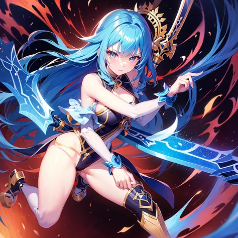 Anime girl with blue hair and a sword in hand, Anime drawn by Yang J, pixiv contest winner, fantasy art, Ayaka Genshin&#39;s effects, beautiful heavenly mage, portrait Knight of the Zodiac, A very detailed RTM pathogen., Knight of the Zodiac, anime goddess...