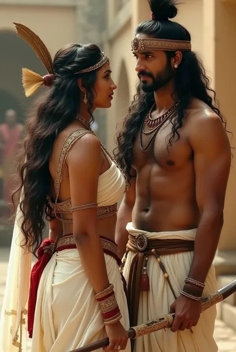 Shaheer sheikh as arjuna and pooja sharma as draupadi. Him with bow arrow. And white dhoti. Not in choti. She with chooramani on her head. 
Fuck you