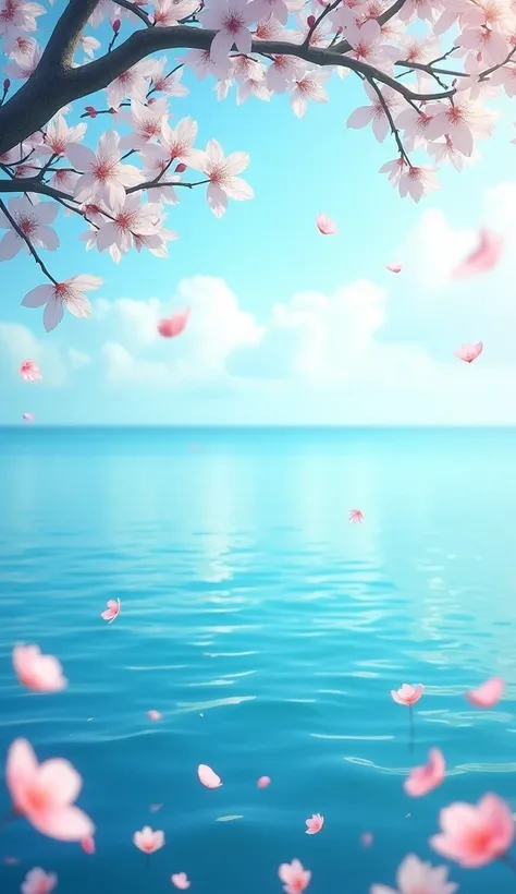 masterpiece, Highest quality, (Highly detailed CG Unity 8k wallpaper) (Highest quality), (Best illustrations), (Best Shadow) nature&#39, blue sea,delicate leaves、Mr.々Light tracking of colorful petals falling into the air, Super detailed 