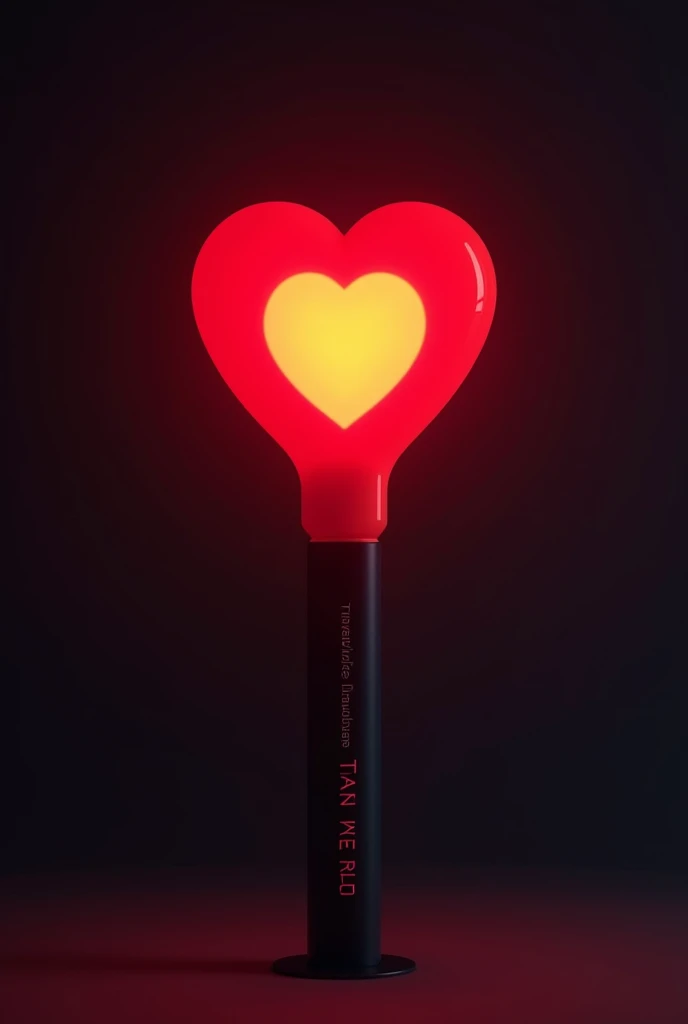 Please design me a lightstick with the main colors being red and black and the fandom name is Heart with the meaning of a heart that lights up dreams, faith and hope.. And idol name.is Tram Anh. Design me a beautiful lightstick, important and special