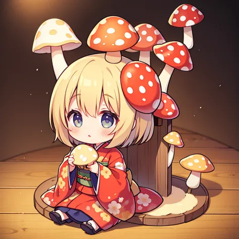 One person, cute, mushroom,kimono