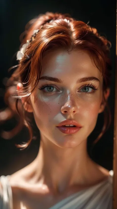 ((masterpiece, high quality, High resolution:1.4), (standing:1.2), (Whole body), wine red hair, eyes the color of honey, elegant clothes, very detailed skin, skin pores, (Very detailed face:1.2), (very detailed eyes:1.2), realist pupils:1.2, full face blus...