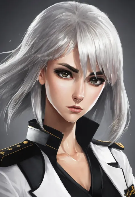 Create an image of a bully with white hair and a black uniform 