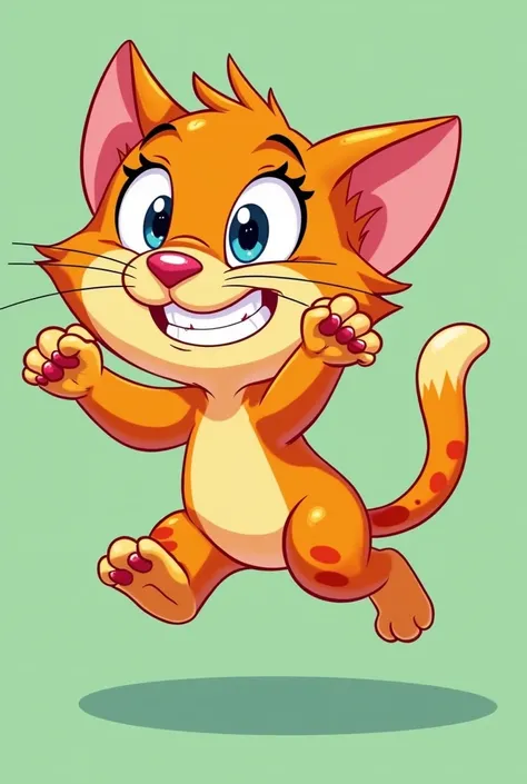 Cartoon cat in a pose with solid color background