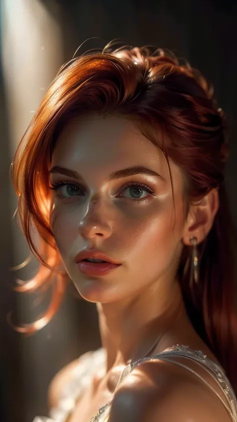 ((masterpiece, high quality, High resolution:1.4), (standing:1.2), (Whole body), wine red hair, eyes the color of honey, elegant clothes, very detailed skin, skin pores, (Very detailed face:1.2), (very detailed eyes:1.2), realist pupils:1.2, full face blus...