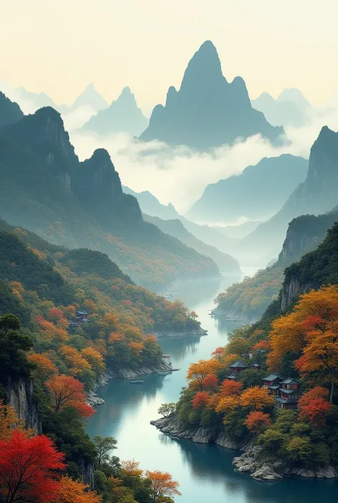 Autumn in the mountains and rivers，China，south