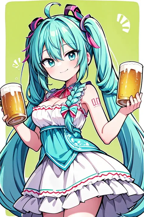 miku hatsune, ahoge, aqua eyes, aqua hair, crossed bangs, hair between eyes, long hair, twintails, mexican dress, braids, beauti...