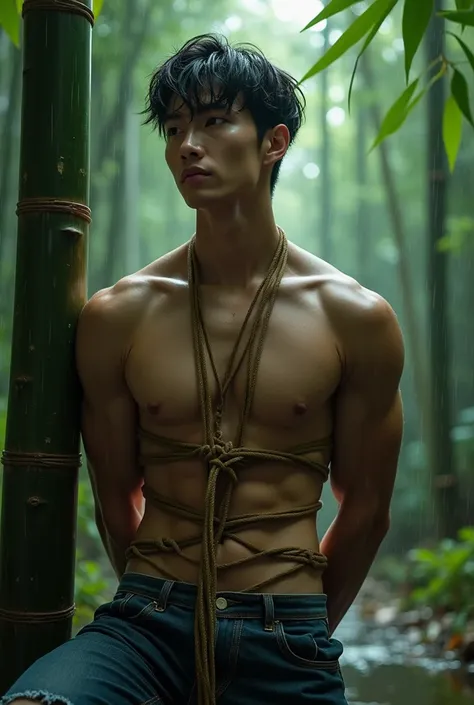 (((muscular,shirtless guy))), (((19yo,slim, muscular, fit twink))), (((ripped sixpack))), ((((Trussed up completely with rope)))), ((((ropes crossed over chest)))), (((body trussed up in tight fitting shibari ropes))), (((beautiful boy))), (((beautiful fac...