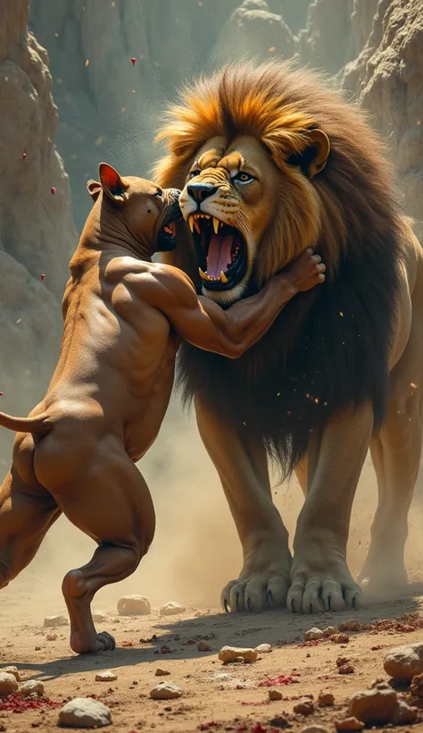 Pit bull  vs lion fighting  