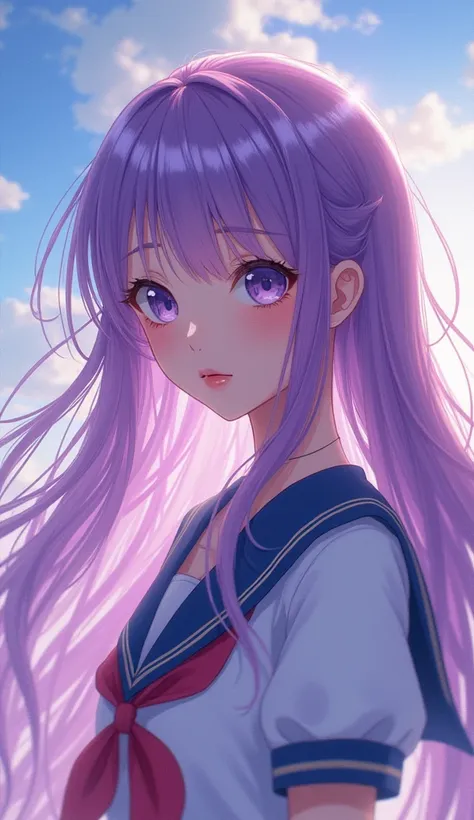 anime ,A beautiful girl with long purple hair in a sailor uniform, detailed face with large expressive eyes, detailed lips, long eyelashes, sailor moon, magical girl, fantasy, soft lighting, vibrant colors, cinematic composition, digital art, highly detail...