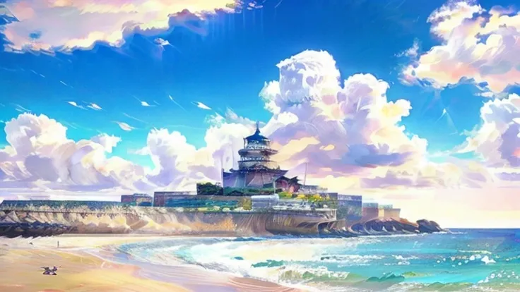 background only、no character、sunny day、seaside、 island