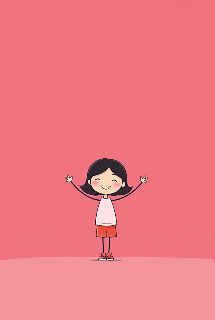 A stick figure girl cute with pink background smiling 
