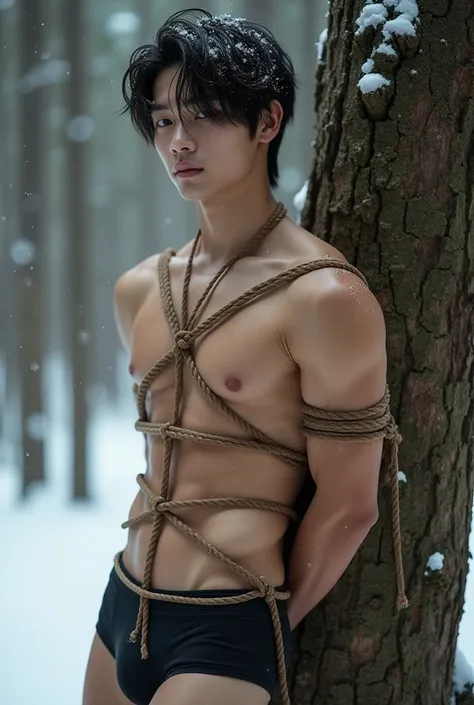 (((muscular,shirtless guy))), (((19yo, slim, muscular, fit twink))), (((ripped sixpack))), ((((Trussed up completely with rope)))), ((((ropes crossed over chest)))), (((body trussed up in tight fitting shibari ropes))), (((beautiful boy))), (((beautiful fa...