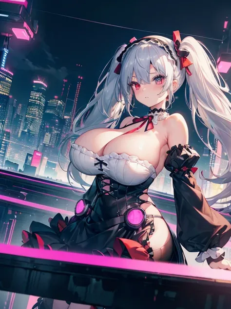 ((1girl)),(panoramic scene,very wide shot:1.8),Very detailed,High resolution,4K,8k,masterpiece,High resolution,((Anatomically correct number of limbs),(Anatomically correct number of fingers)), ((silver hair, twintails), (gothic lolita,),(heterochromia), h...