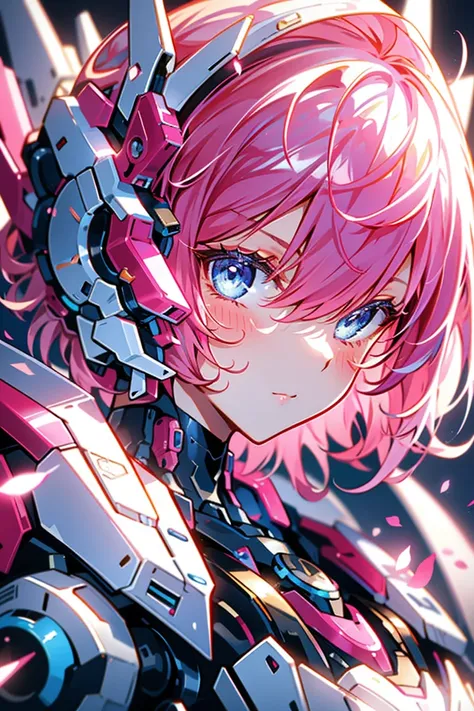 Pink hair，short hair，(best quality, Detailed background, high resolution, ridiculous, bloom, exposed to light, High and cold, Focused and meticulous gaze),Holy girl，blue eyes，Looking at the screen