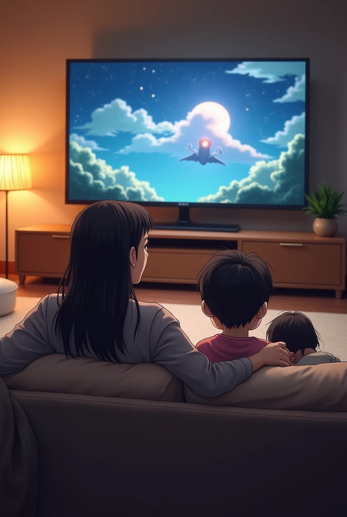 une famille regardant un anime, plutot realiste
