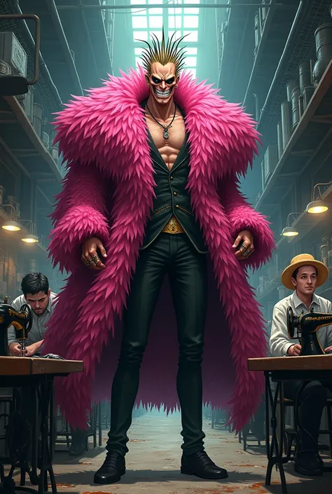 (anime) donquixote doflamingo working a shift at the Triangle Shirtwaist Factory