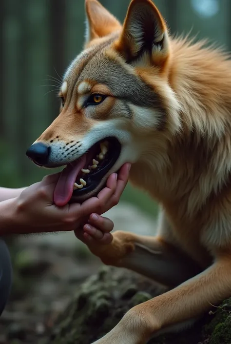 A female wolf in heat being fucked by a human